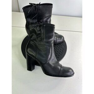 Vtg Nine West Genuine Leather Heeled Square Toe Boots 90s Y2K Sz 9 M